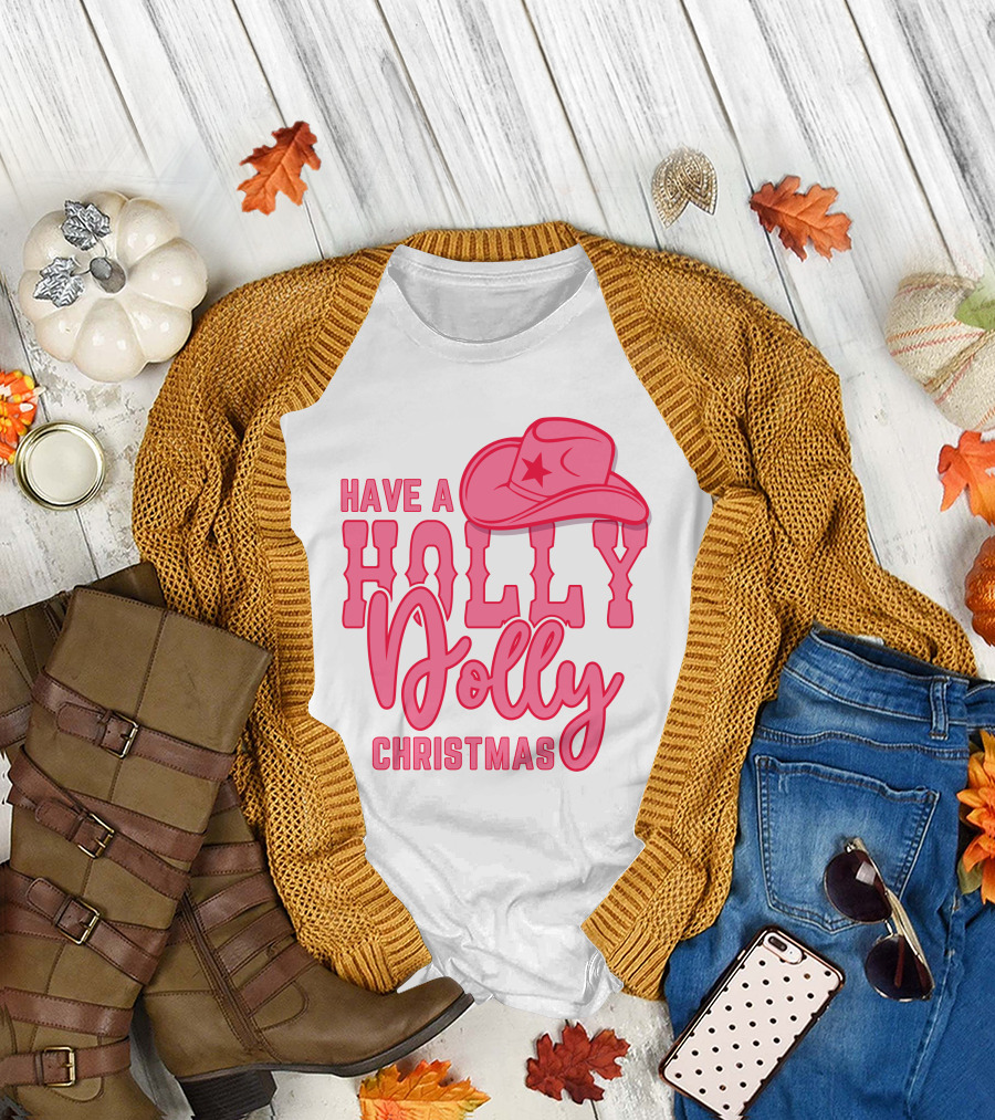 Have a Holly Dolly Christmas Pink Cowboy Hat T-Shirt
