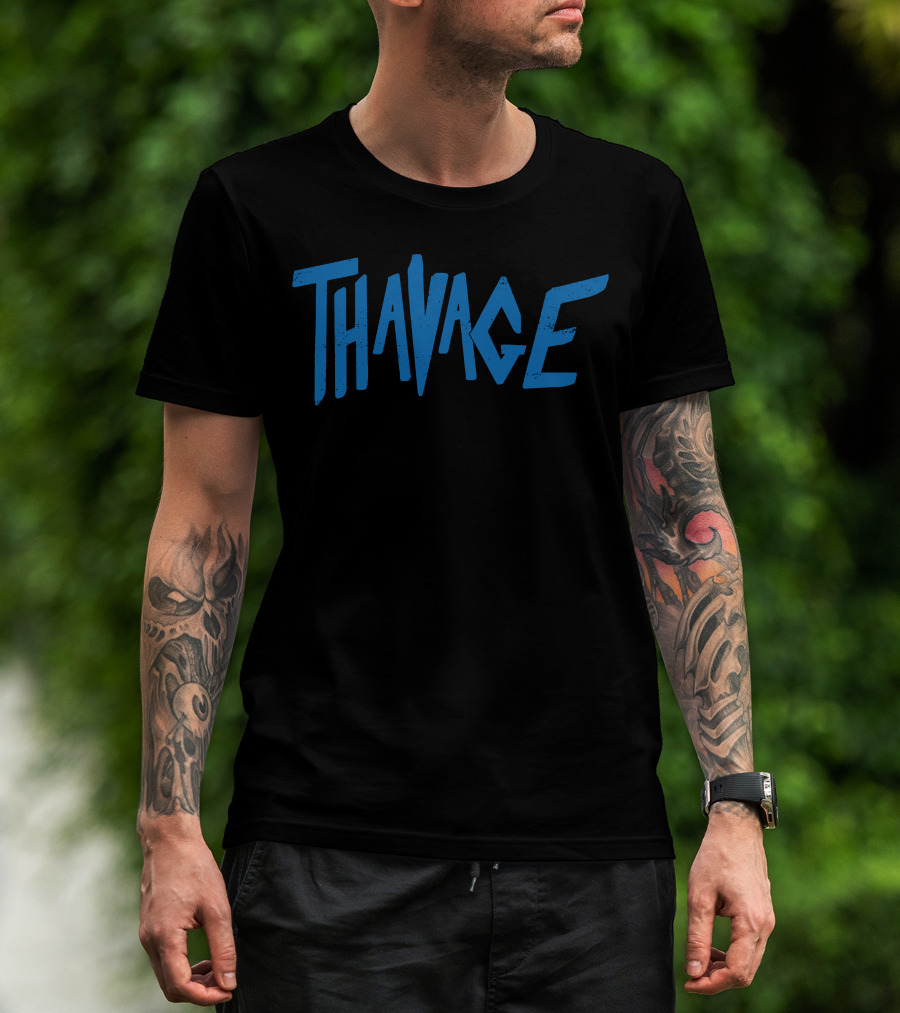 Thavage Blue Retro Typography T-Shirt