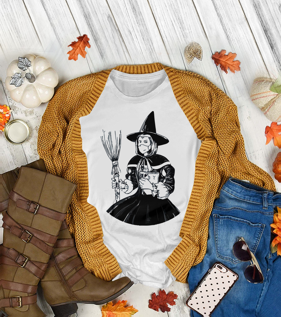 Adam Berry Witch Problems Masked Witch Holding Broom and Book T-Shirt