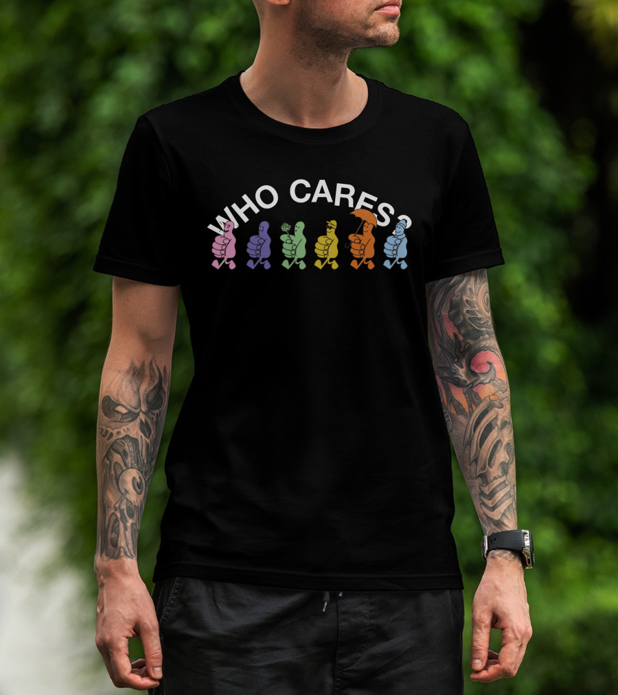 WHO CARES Colorful Cartoon Thumbs Characters T-Shirt