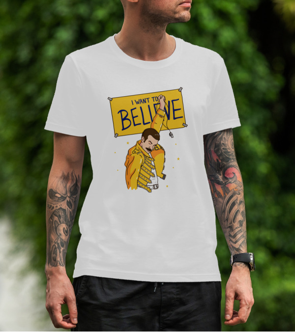 I WANT TO BELIEVE Yellow Jacket Mustache Iconic Pose T-Shirt