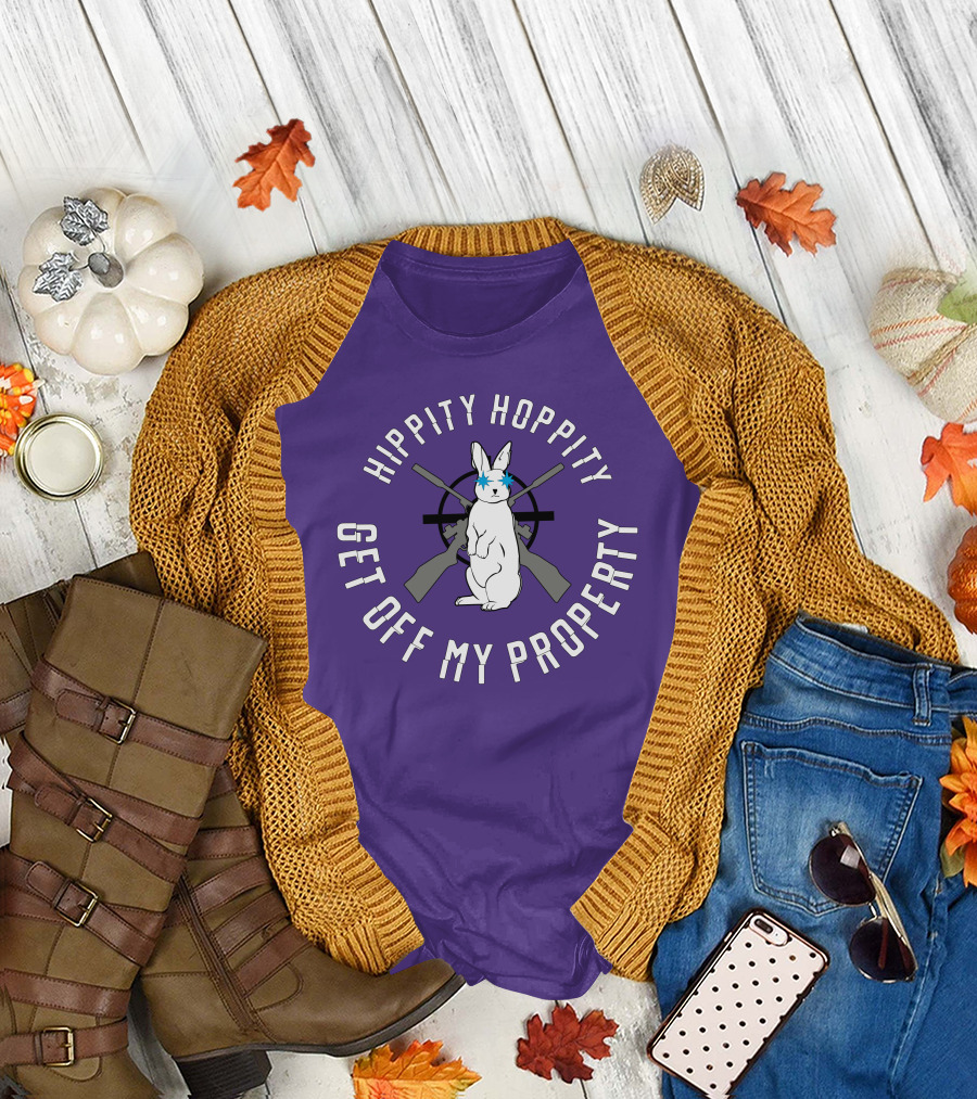 Hippity Hoppity Get Off My Property Rabbit with Crossed Rifles T-Shirt