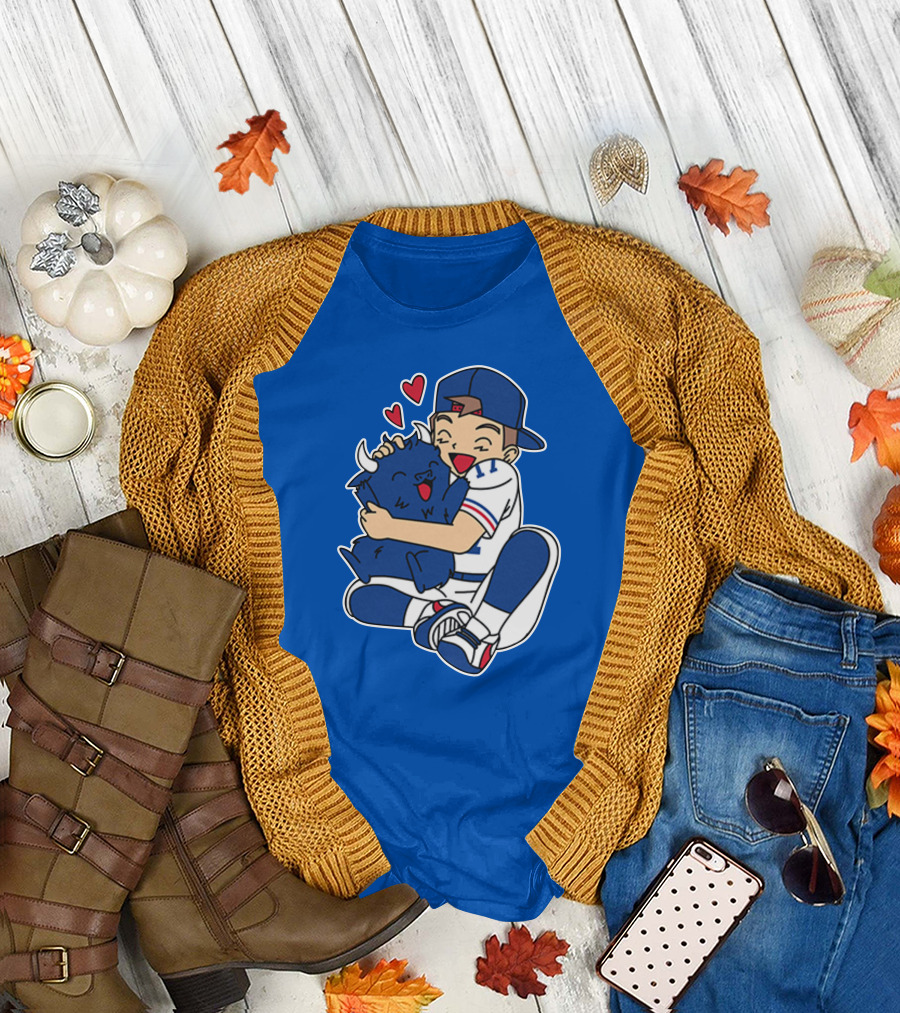Gotta Throw 'Em All Cute Buffalo Hugging Sports Fan with Hearts T-Shirt