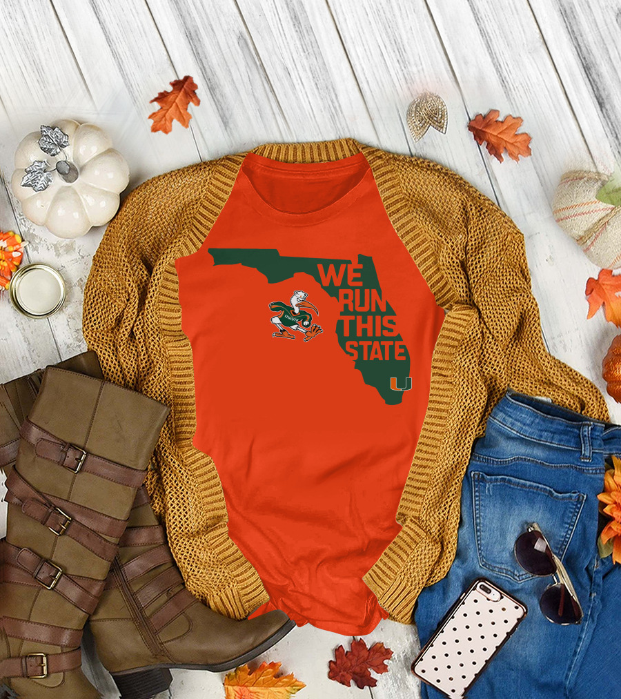 We Run This State Miami Hurricanes Florida Map Vector T-Shirt