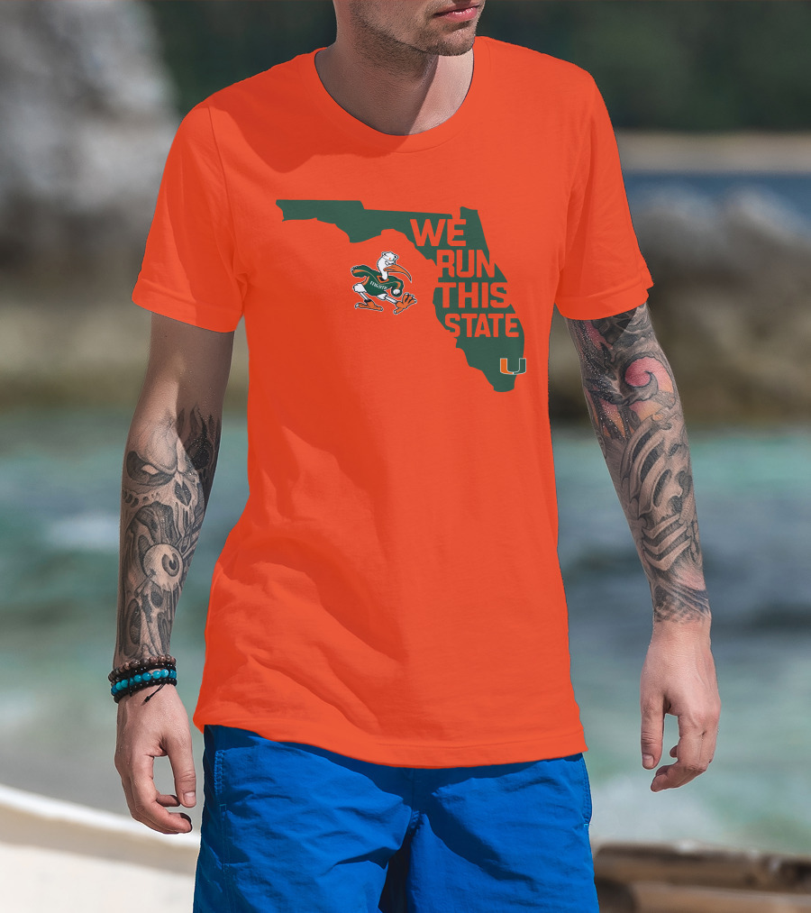 We Run This State Miami Hurricanes Florida Map Vector T-Shirt