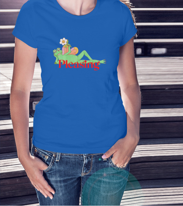 Pleasing Frog With Flower On Sky Blue Crewneck T-Shirt