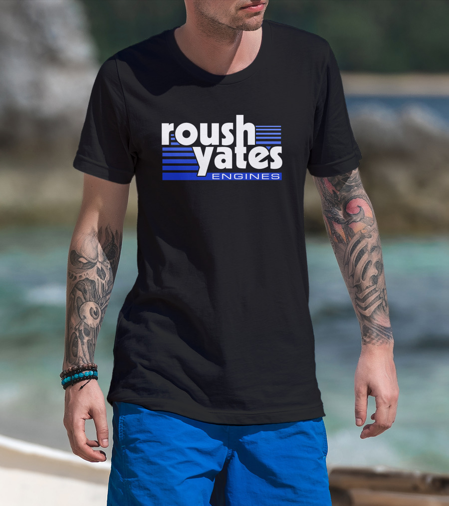 Roush Yates Engines Logo Blue Stripes T-Shirt