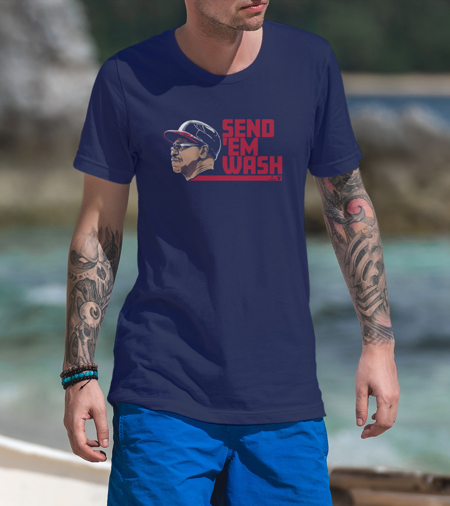 Ben Verlander Wearing Send 'Em Wash Ron Washington Flippin' Bats Podcast T-Shirt