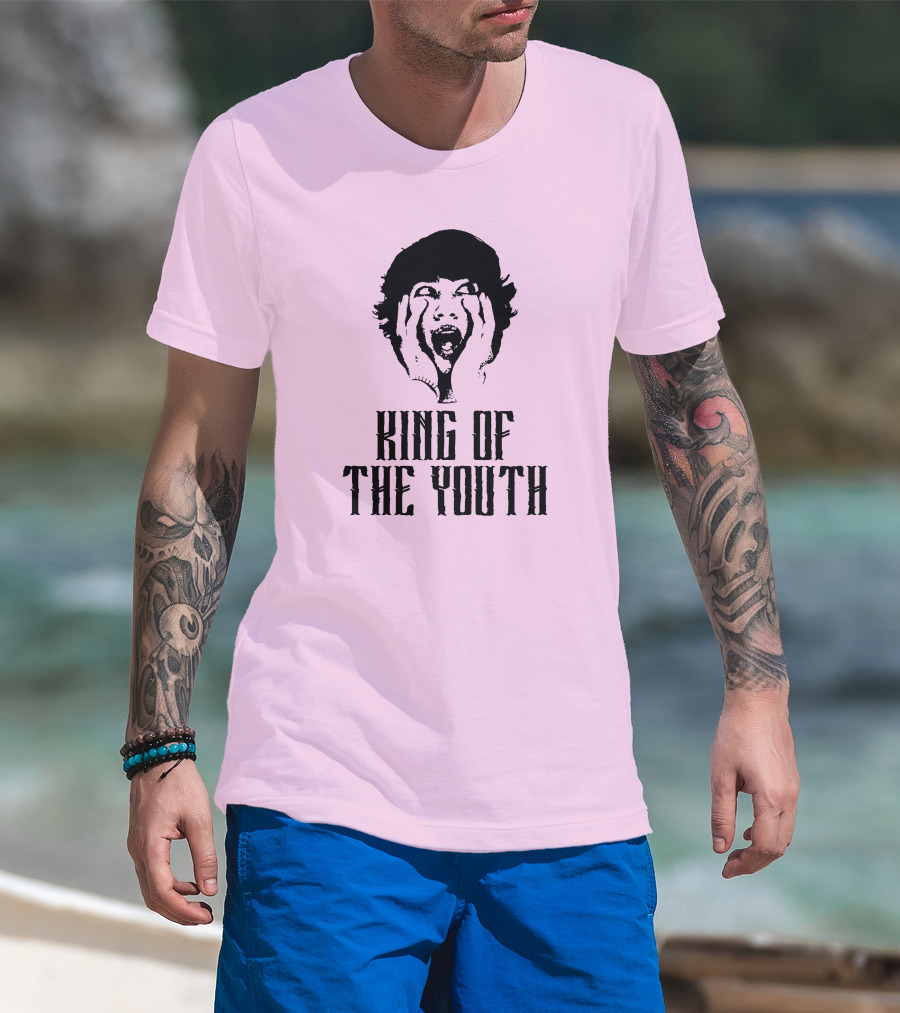 Baylen Levine Merch Store King Of The Youth Pink Graphic Featuring Shouting Face T-Shirt