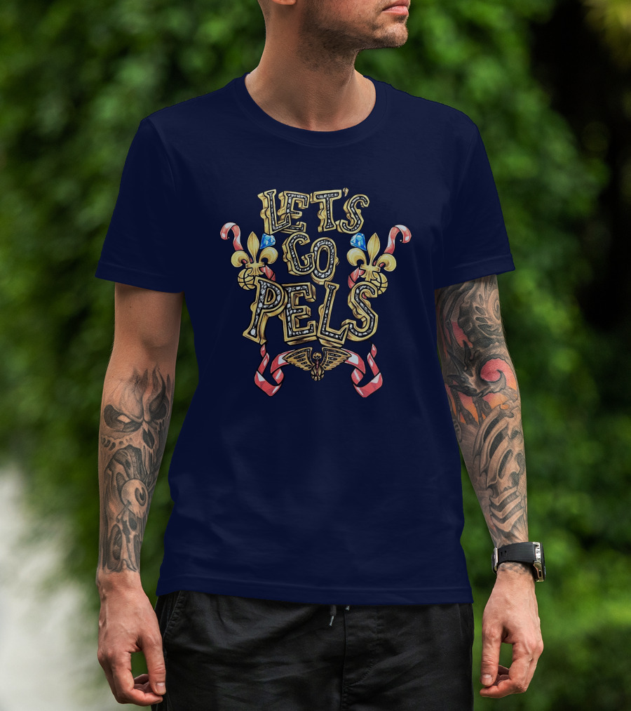 New Orleans Pelicans Let's Go Pels Fleur-de-Lis Basketball Elements T-Shirt