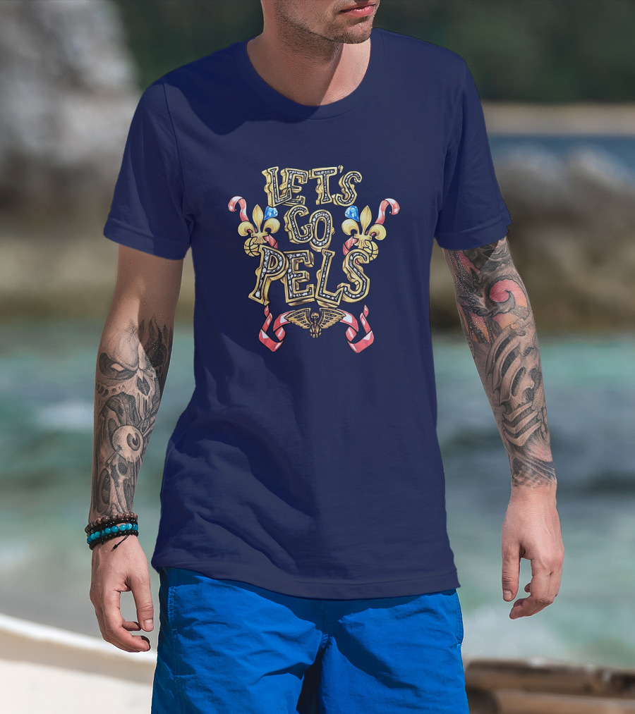 New Orleans Pelicans Let's Go Pels Fleur-de-Lis Basketball Elements T-Shirt