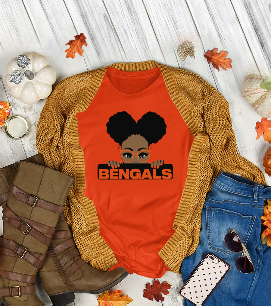 Rare Tagz Merch Bengals Girls Bengals Fanatic Afro T-Shirt