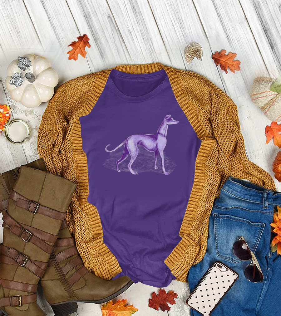 The One Purple Dog Silhouette Standing on a Purple Background T-Shirt
