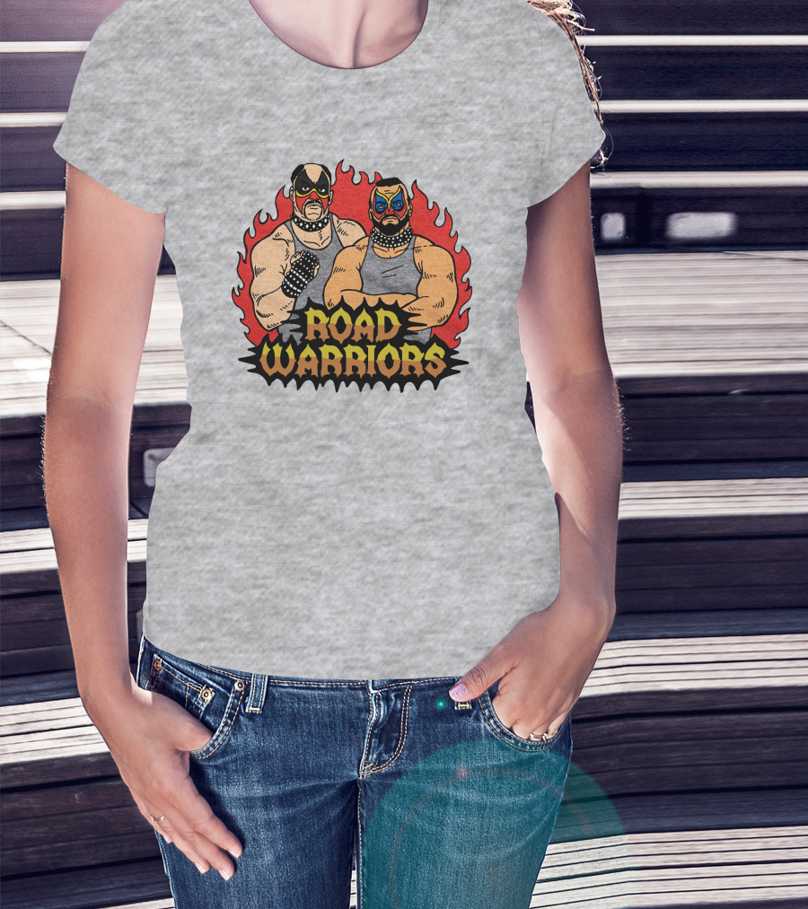 Road Warriors Homage Merch Wrestlers In Flame Background T-Shirt