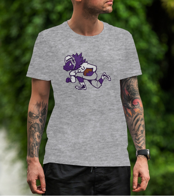 Running Horned Frog TCU Football Player In Purple And White Jersey T-Shirt