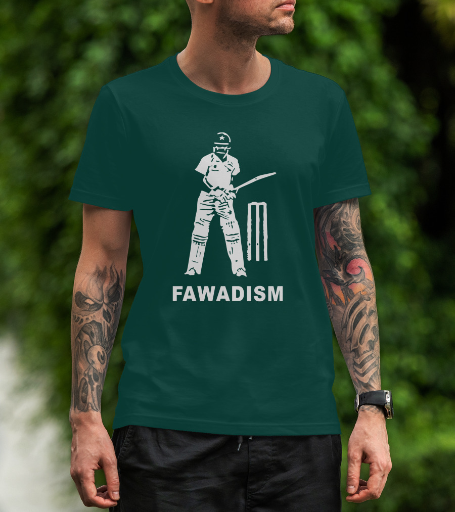 Cricketer Fawadism With Batting Icon And Star Cap T-Shirt