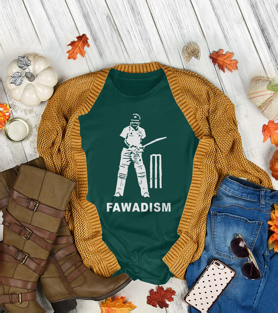 Cricketer Fawadism with Batting Icon and Star Cap T-Shirt