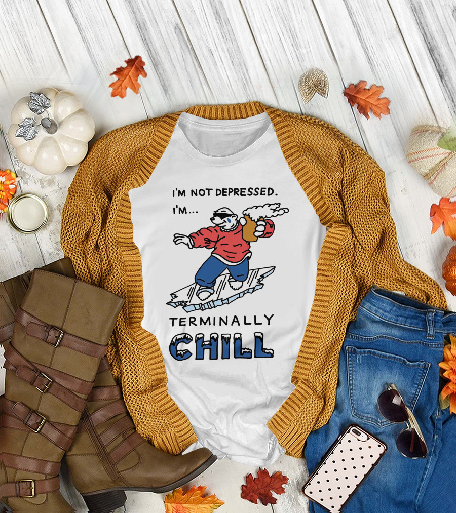 I'm Not Depressed I'm Terminally Chill Surfing Polar Bear T-Shirt