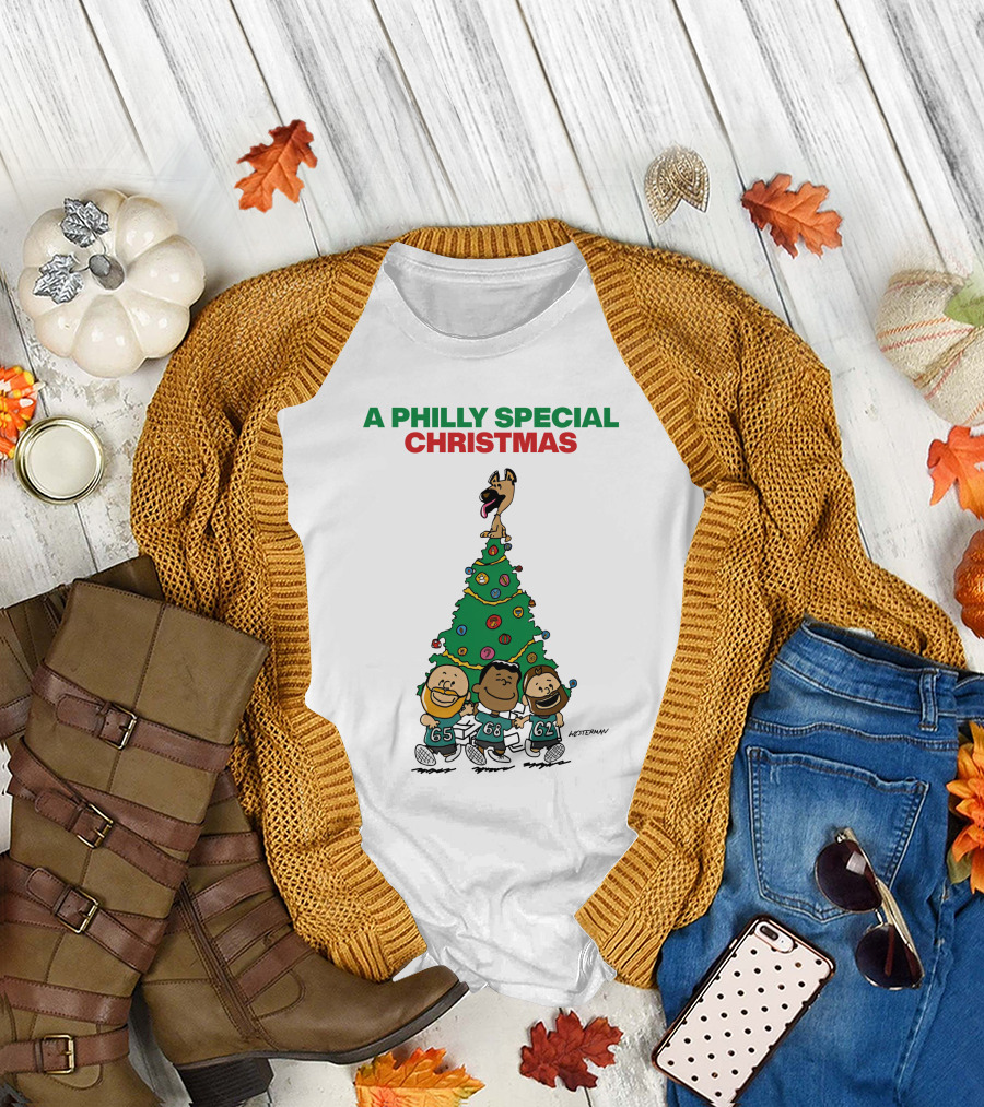 A Philly Special Christmas Festive Tree and Football Trio T-Shirt