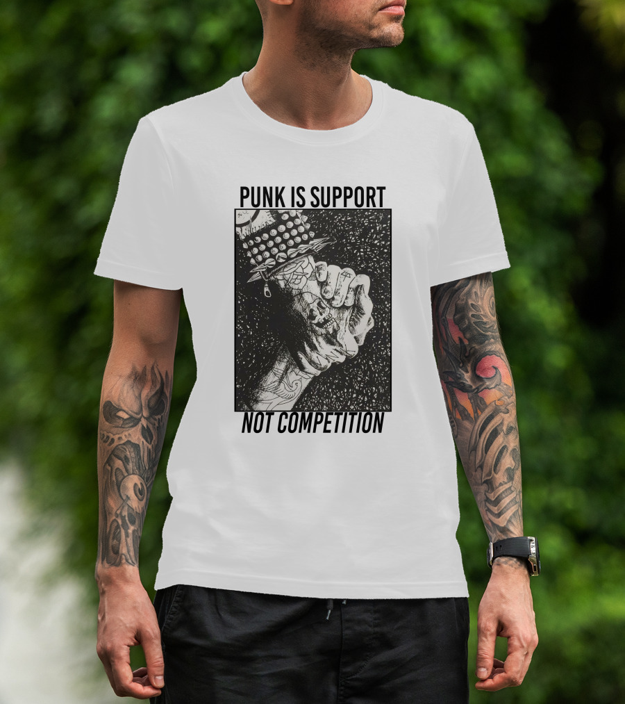 Punk Is Support Not Competition No Gods No Masters Spiked Leather Unity T-Shirt