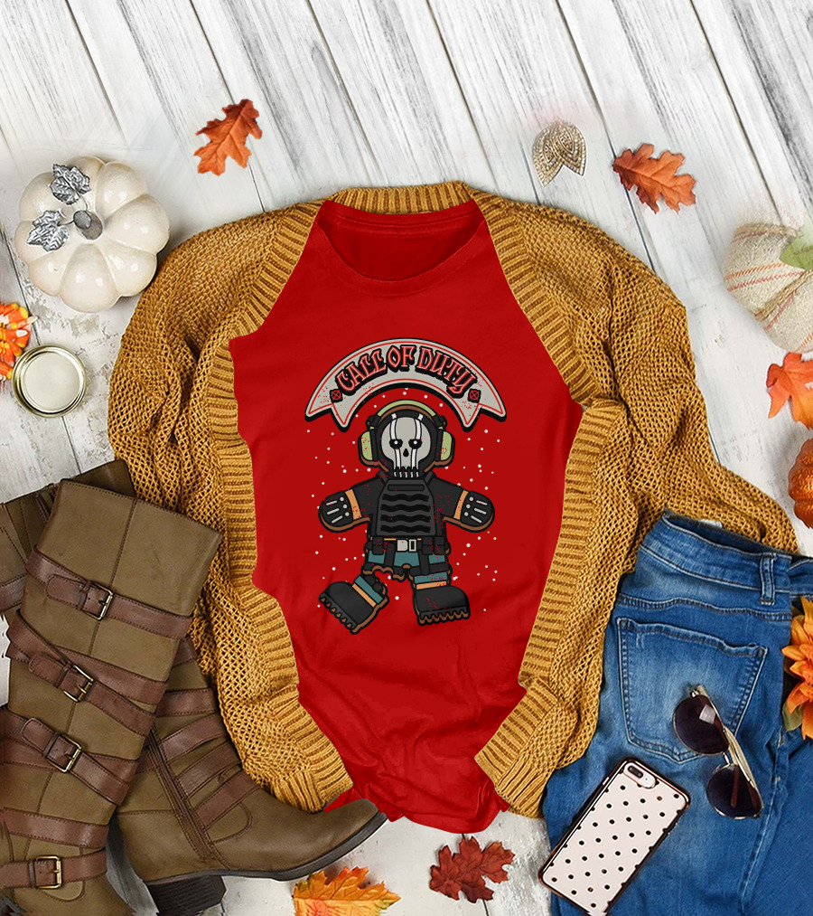 Dysmo Call Of Duty Skull Soldier Gingerbread Red Holiday Game Fusion T-Shirt