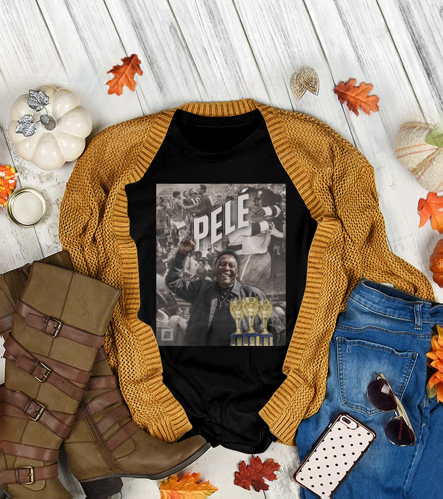 Pelé Celebrating Football Legacy with World Cup Trophies T-Shirt