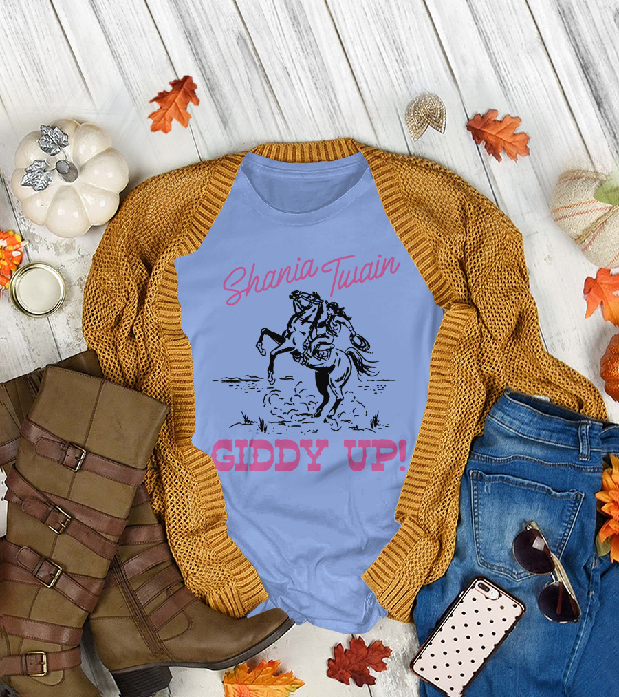 Shania Twain Giddy Up Riding Horse Sketch T-Shirt