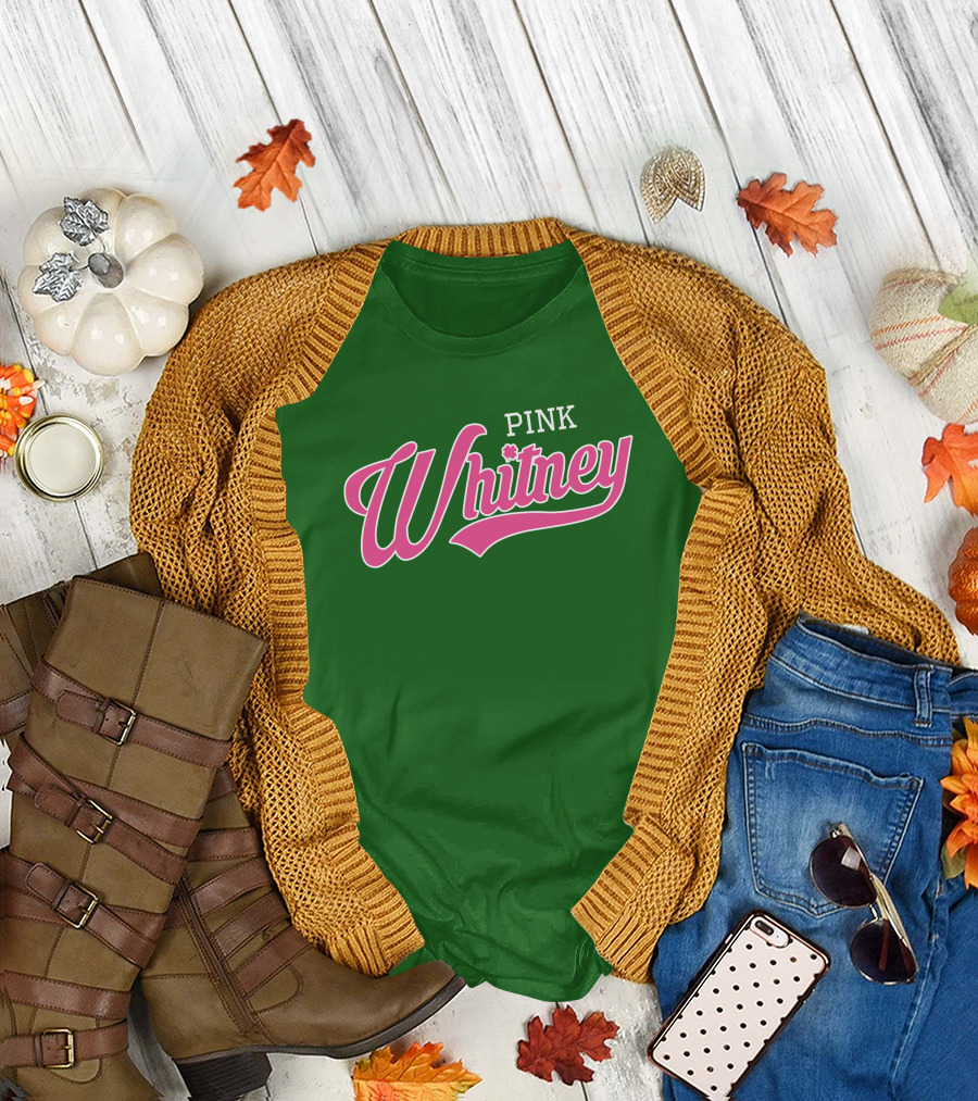 Pink Whitney Retro Bold Script Green Background T-Shirt