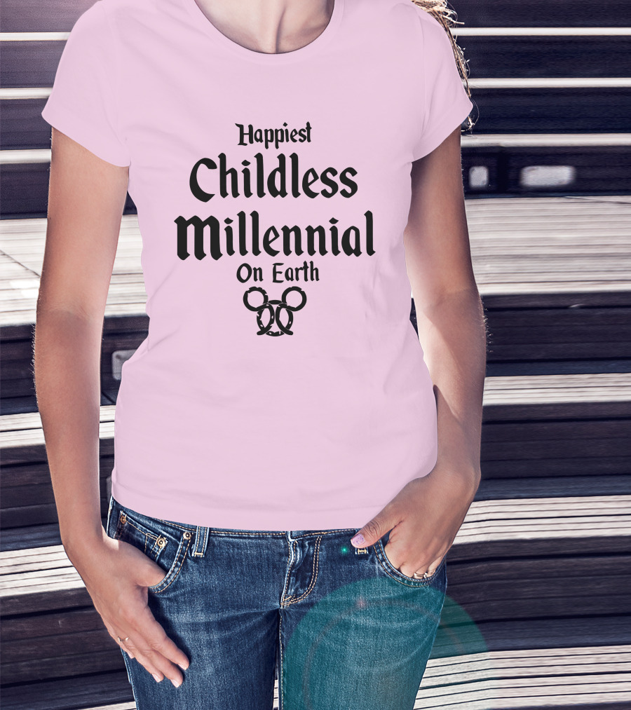 Happiest Childless Millennial On Earth With Minimalistic Disney Mickey Mouse Ears T-Shirt