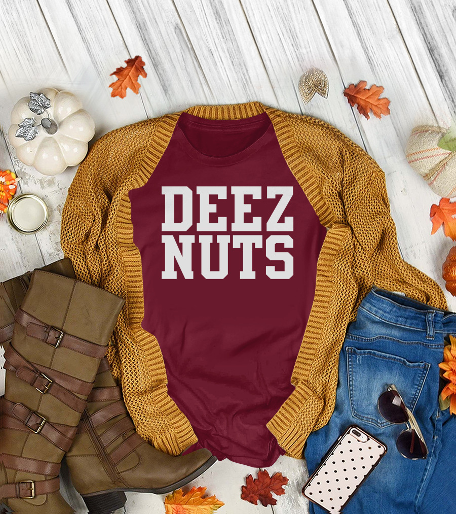 DEEZ NUTS Text Bold White on Dark T-Shirt