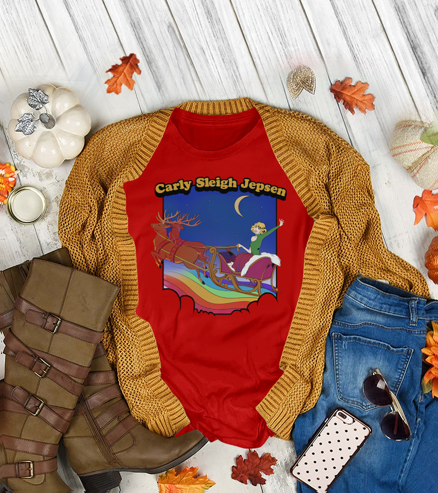 Carly Sleigh Jepsen Christmas Reindeer Sleigh Adventure Under Moonlit Sky T-Shirt