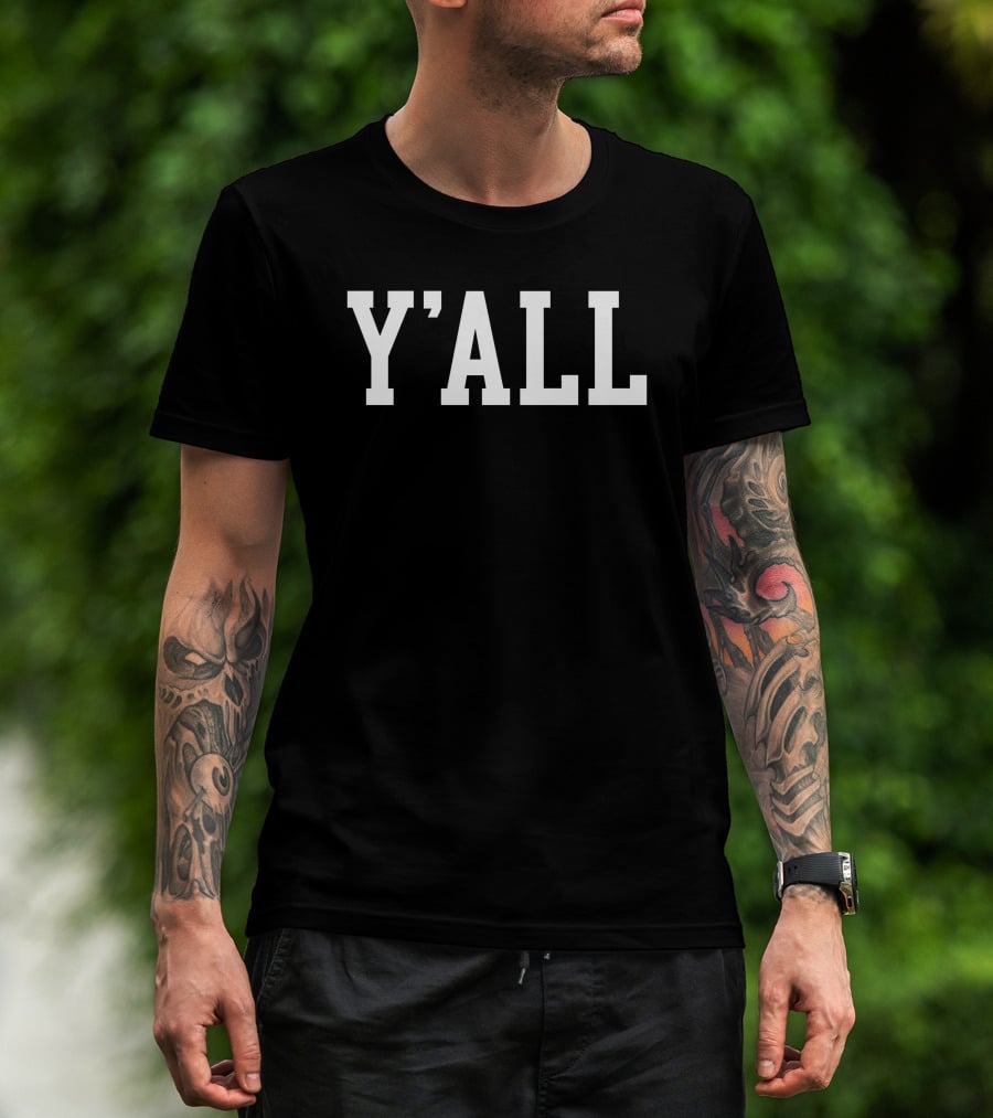 Y'all College-Style Text Block Letters T-Shirt