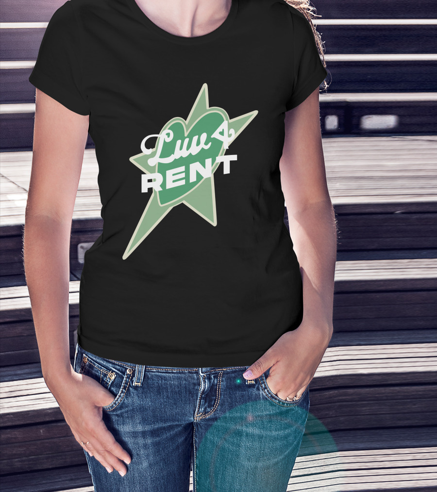 Luv 4 Rent Green Heart With Starburst Background T-Shirt