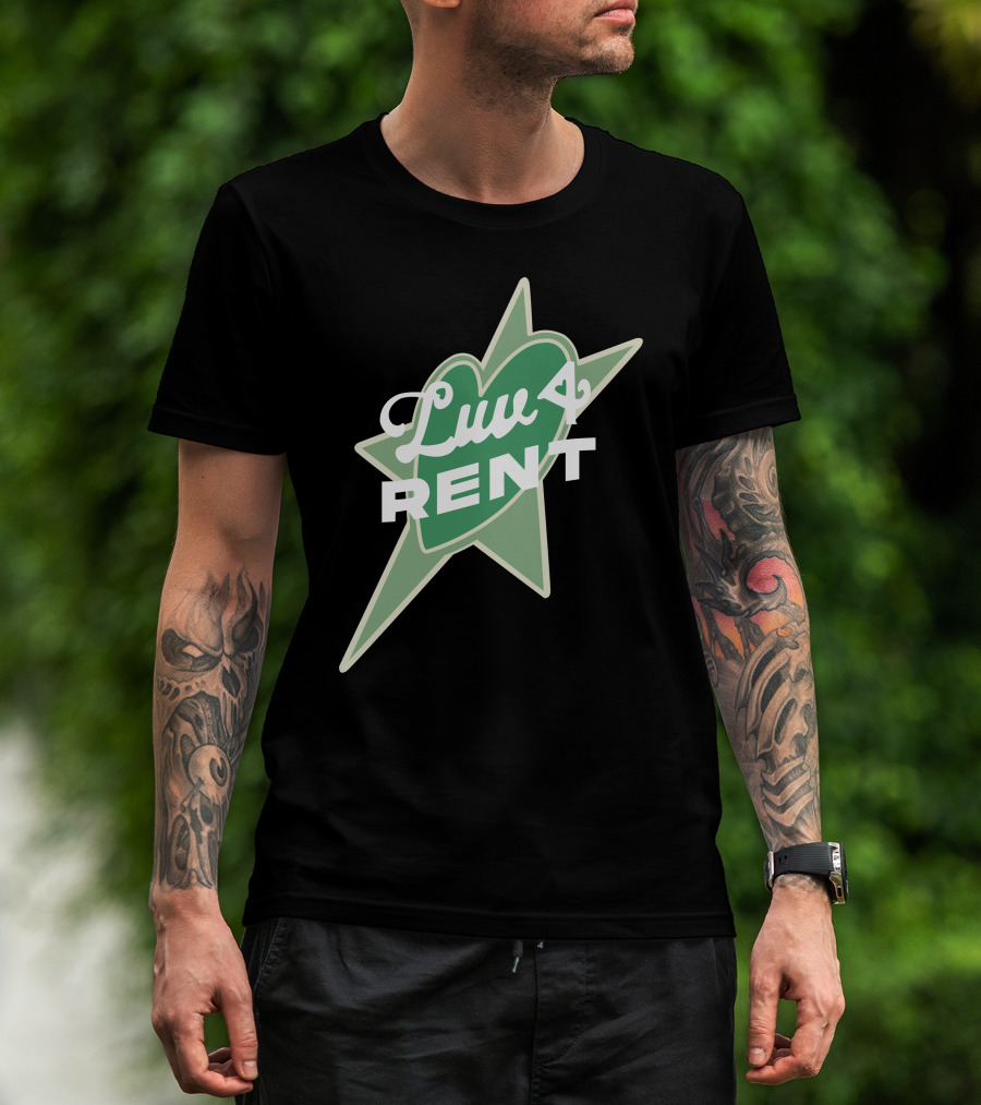 Luv 4 Rent Green Heart With Starburst Background T-Shirt