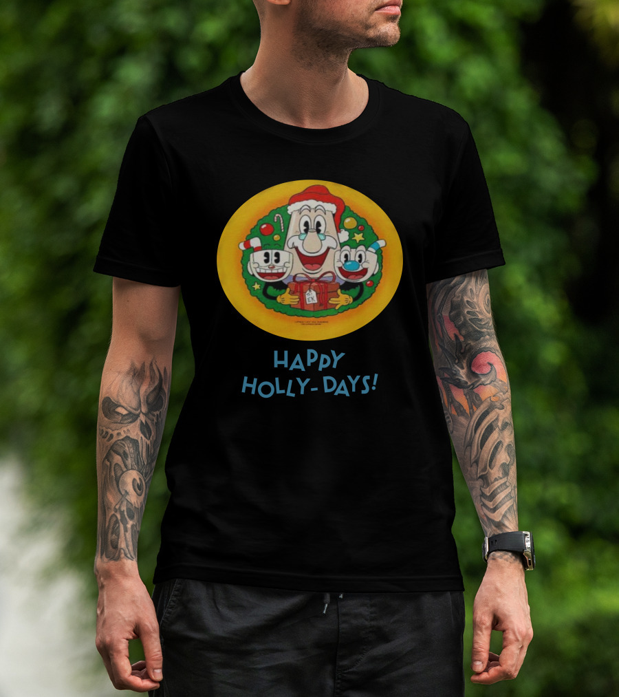 Happy Holly-Days Christmas Santa Cuphead And Mugman T-Shirt