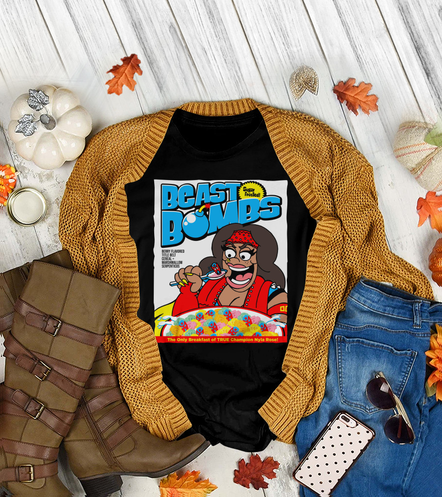 BEAST BOMBS Sugar Frosted Berry Flavored Title Belt Cereal with Marshmallow Serpenticos The Only Breakfast of True Champion Nyla Rose T-Shirt