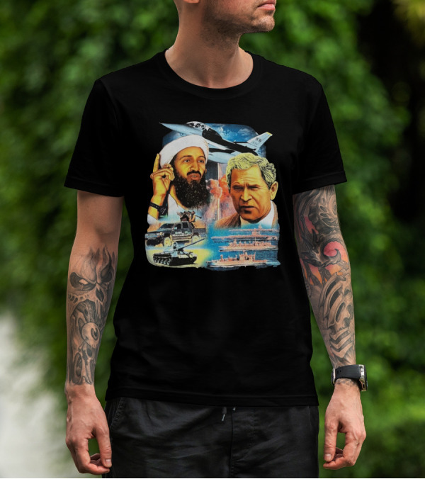 911 Vintage Rap Osama Bin Laden George Warplanes Tanks Ships T-Shirt