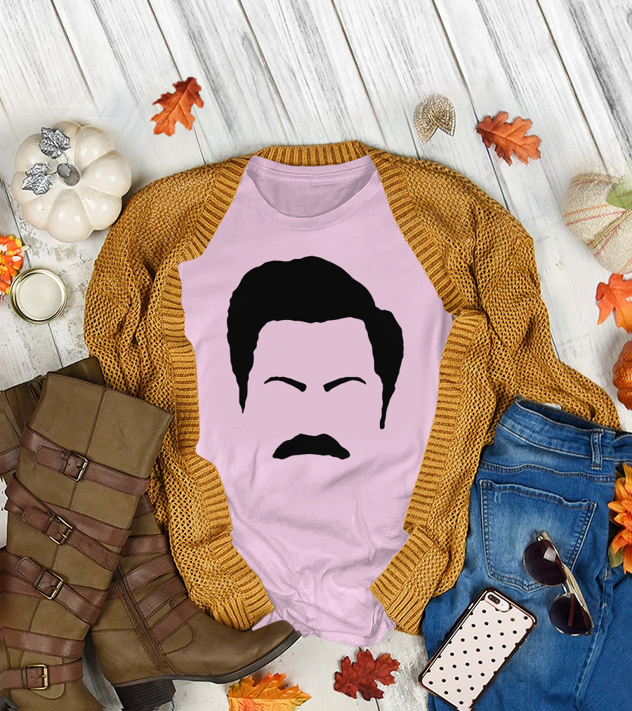 Ron Swanson Mustache Face Silhouette Parks and Recreation T-Shirt