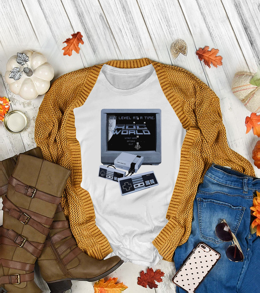 Rdc World NES One Level At A Time Retro Gaming Console and Controllers T-Shirt