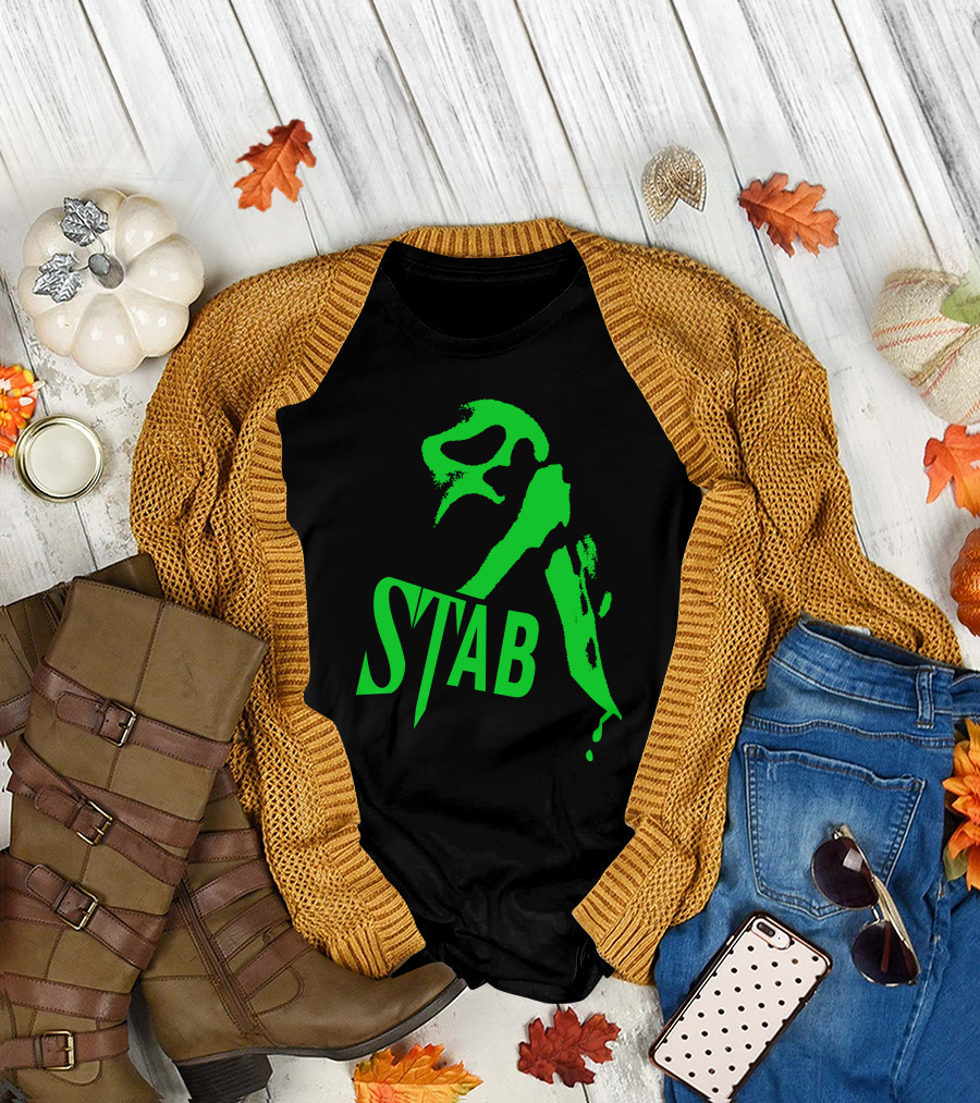 Ghostface Stab Green Mask Dripping Knife T-Shirt