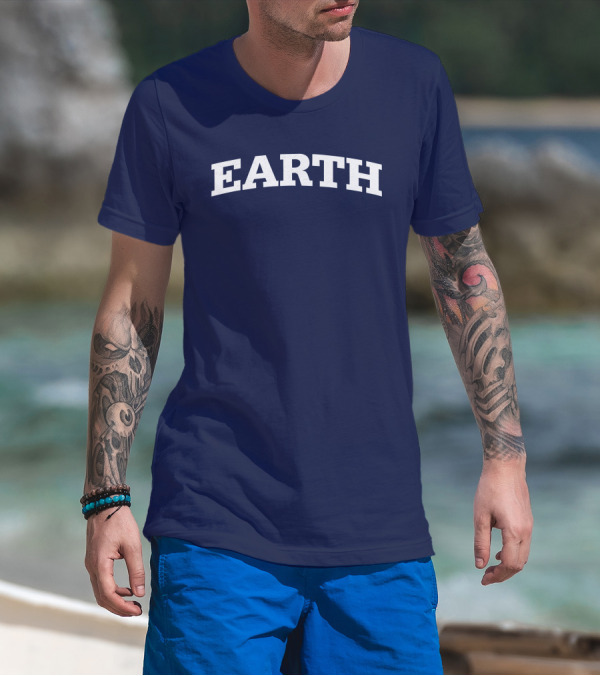 Cotton Bureau Earth Bold Text Navy T-Shirt