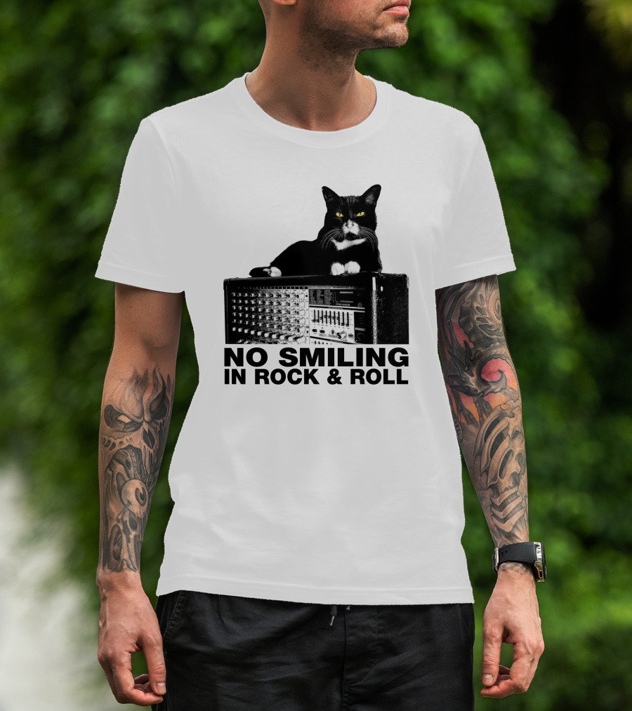 No Smiling In Rock And Roll Cat On Amplifier T-Shirt