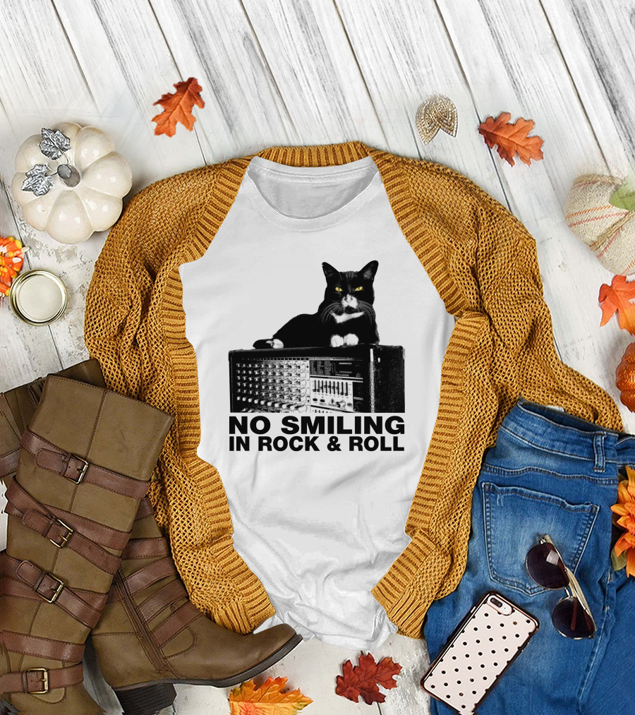 No Smiling In Rock And Roll Cat On Amplifier T-Shirt