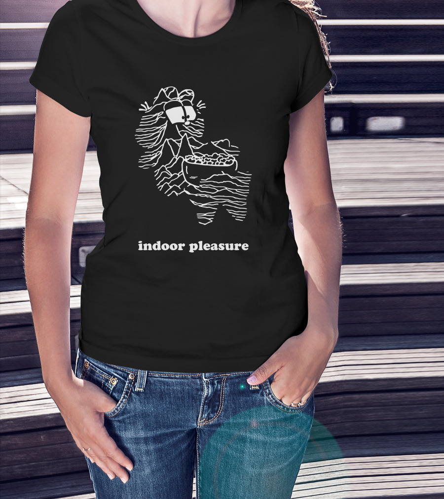 Indoor Pleasure Line Art Cartoon With Snack Bowl T-Shirt