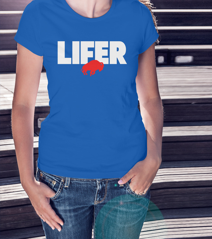 Lifer Buffalo Silhouette Blue Background T-Shirt