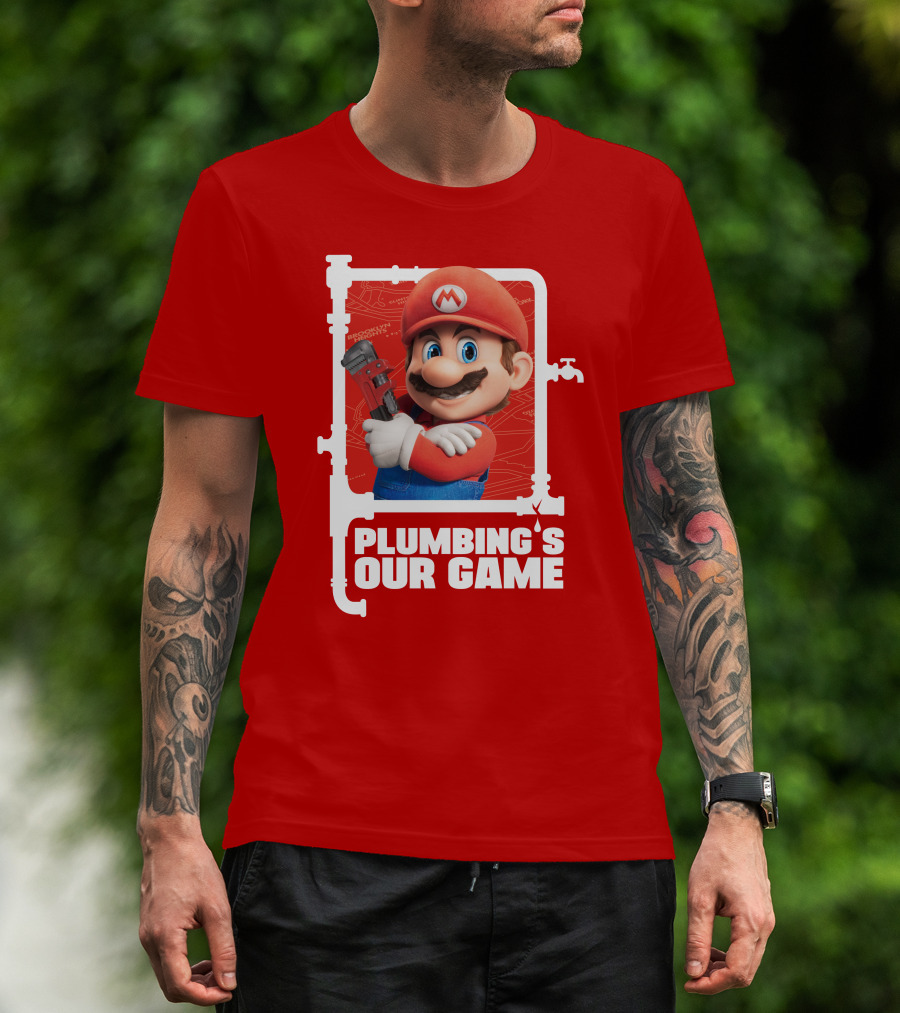 Mario Plumbing's Our Game Plumber's Iconic Red Outfit And Wrench T-Shirt