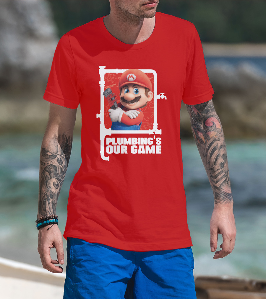 Mario Plumbing's Our Game Plumber's Iconic Red Outfit And Wrench T-Shirt
