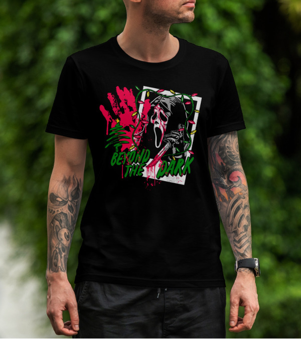 Beyond The Dark Ghost Face Christmas Lights And Bloody Handprint T-Shirt