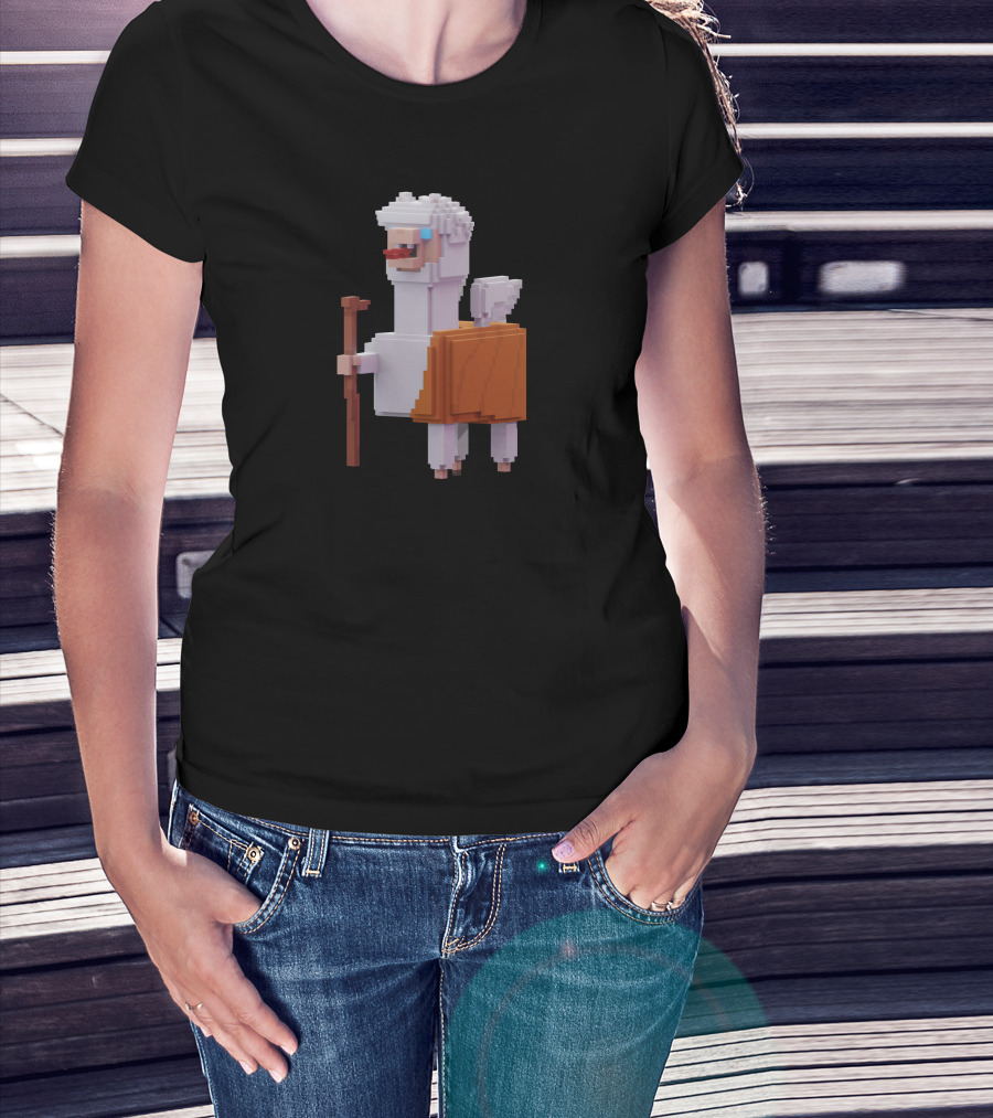 Pacaverse Alpacadabraz Pixel Alpaca Character With Stick And Saddle T-Shirt