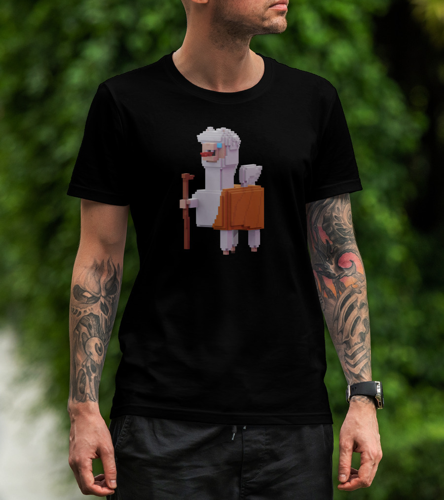 Pacaverse Alpacadabraz Pixel Alpaca Character With Stick And Saddle T-Shirt